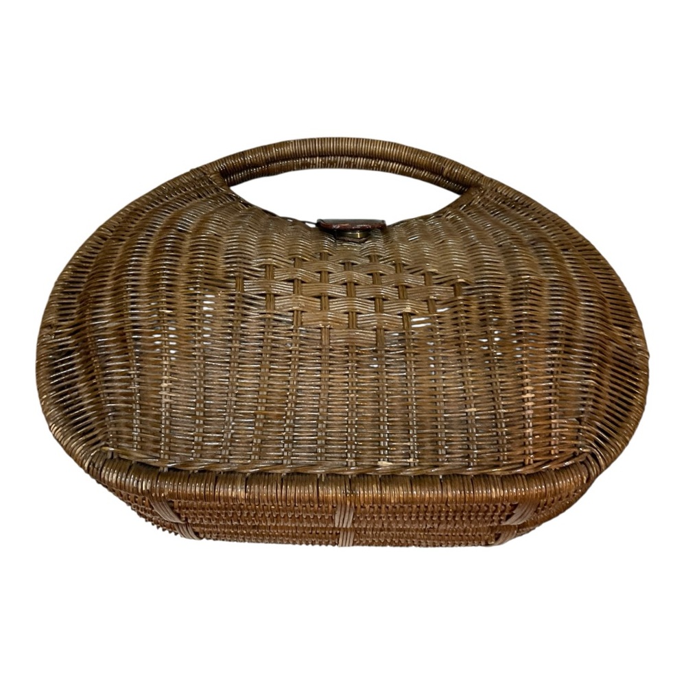 H&M Women’s Retro Look Bright Brown Wicker Rattan Purse Handbag - Picture 7 of 16